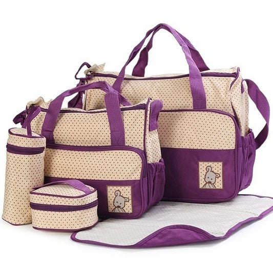 5 Pcs/set Diaper Bag Suits Multifunctional Baby Changing Diaper Nappy Bag Maternity Mummy Handbag Large Capacity Organizers