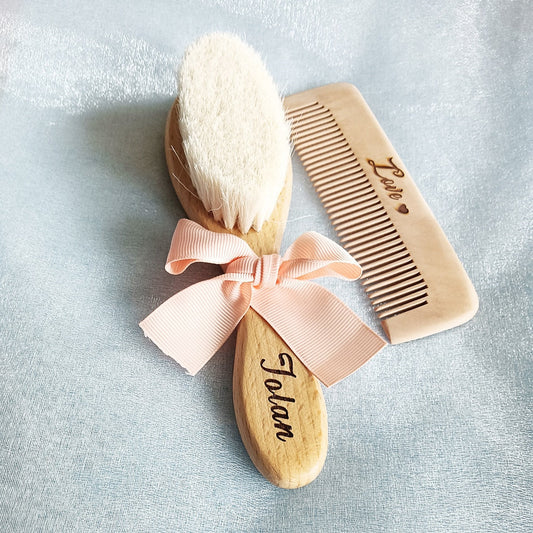 Custom Name Baby Bathing Comb Baby Care Hair Brush Pure Natural Wool Wood Comb Newborn Massager Baby Shower and Registry Gift AM ESSENTIALS